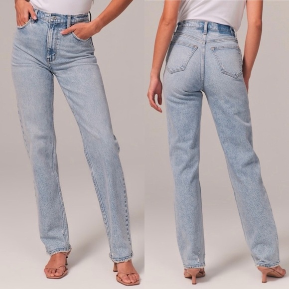 ABERCROMBIE + FITCH The 90’s Straight Ultra High Rise Light Wash Jeans - Picture 1 of 10